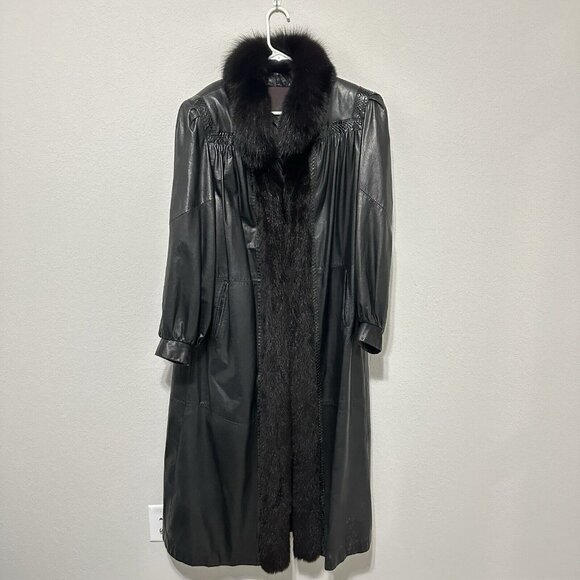 John Fauben Jackets & Blazers - John Fauben Womens Vintage Black Tuxedo Style FoxFur Leather Trench Coat Size XL